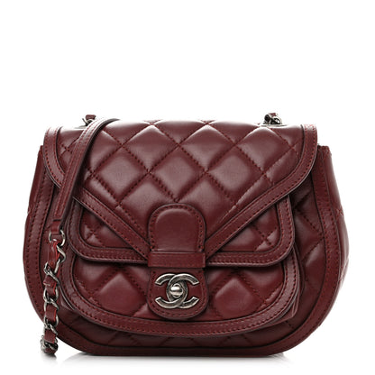 Chanel Lambskin Quilted Saddle Bag Dark Red 1 of 12