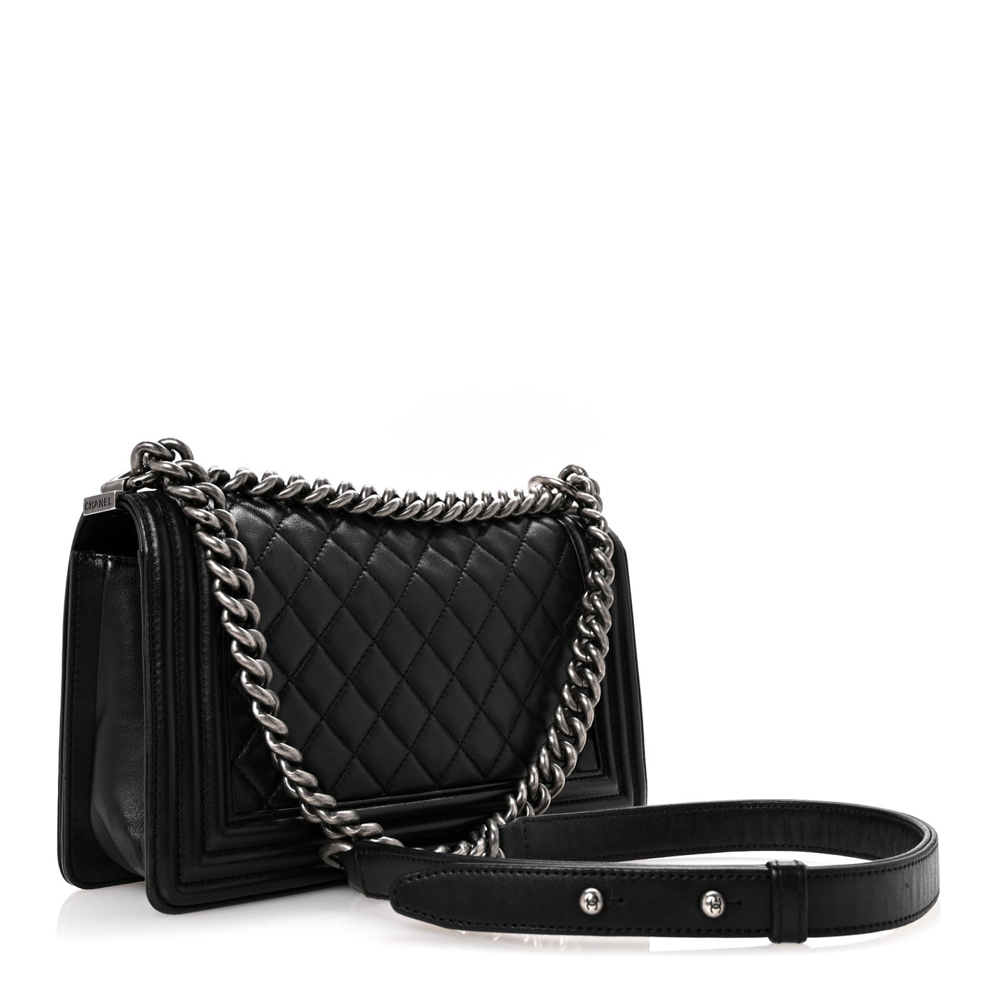 Lambskin Quilted Medium Boy Flap Black