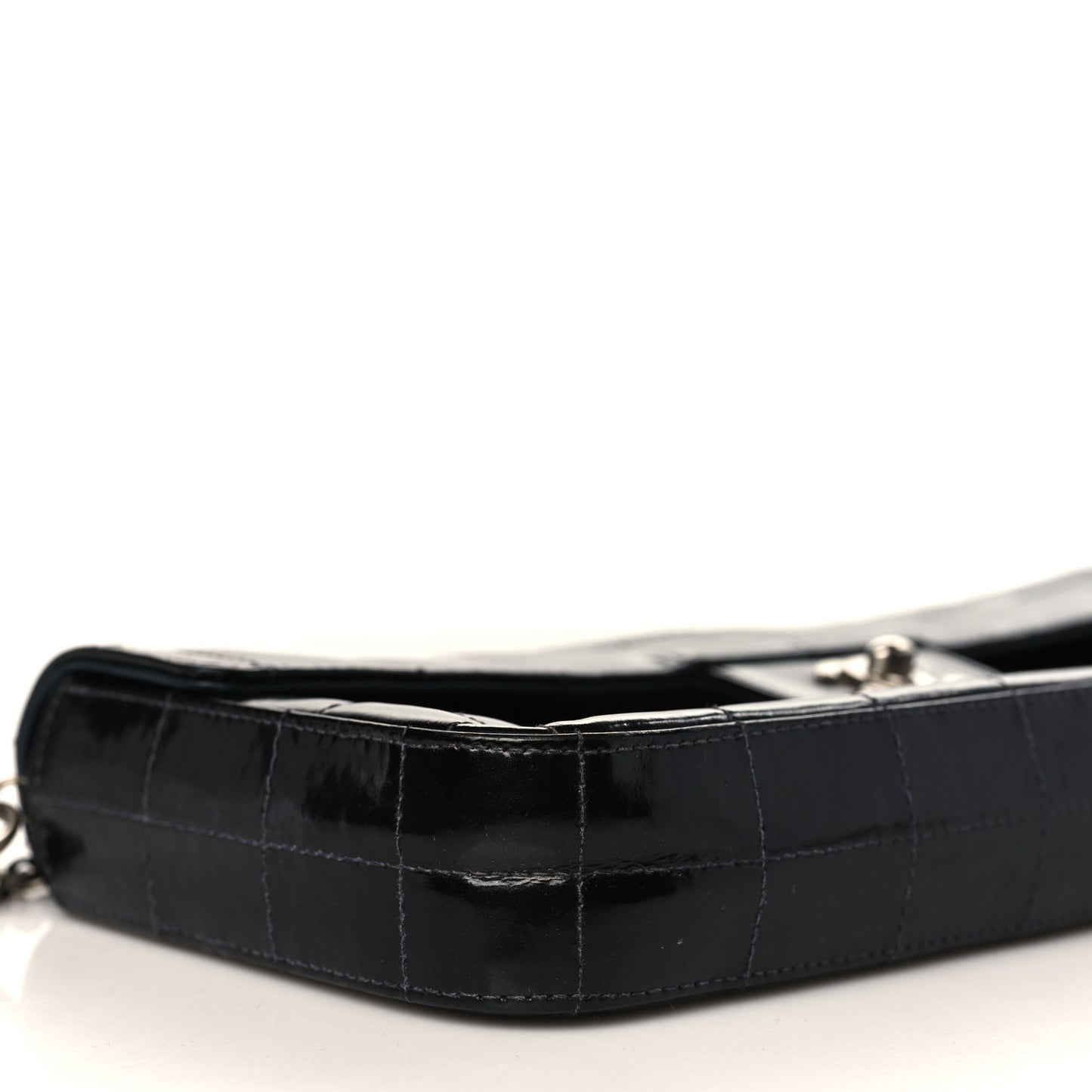 Patent Quilted East West Chocolate Bar Flap Black