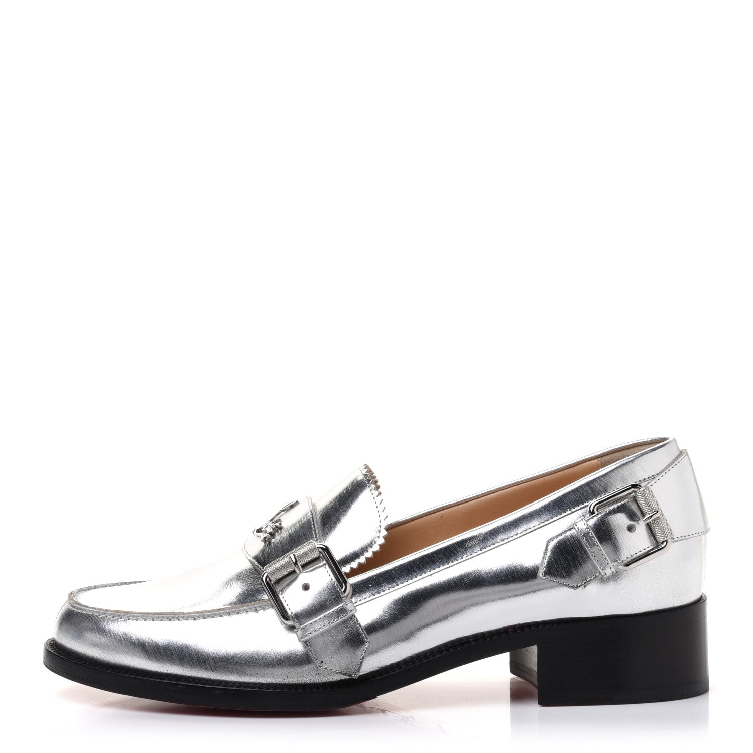 Christian Louboutin Mirror Patent Montezumo Donna Flat Loafers 39 Silver 1 of 11