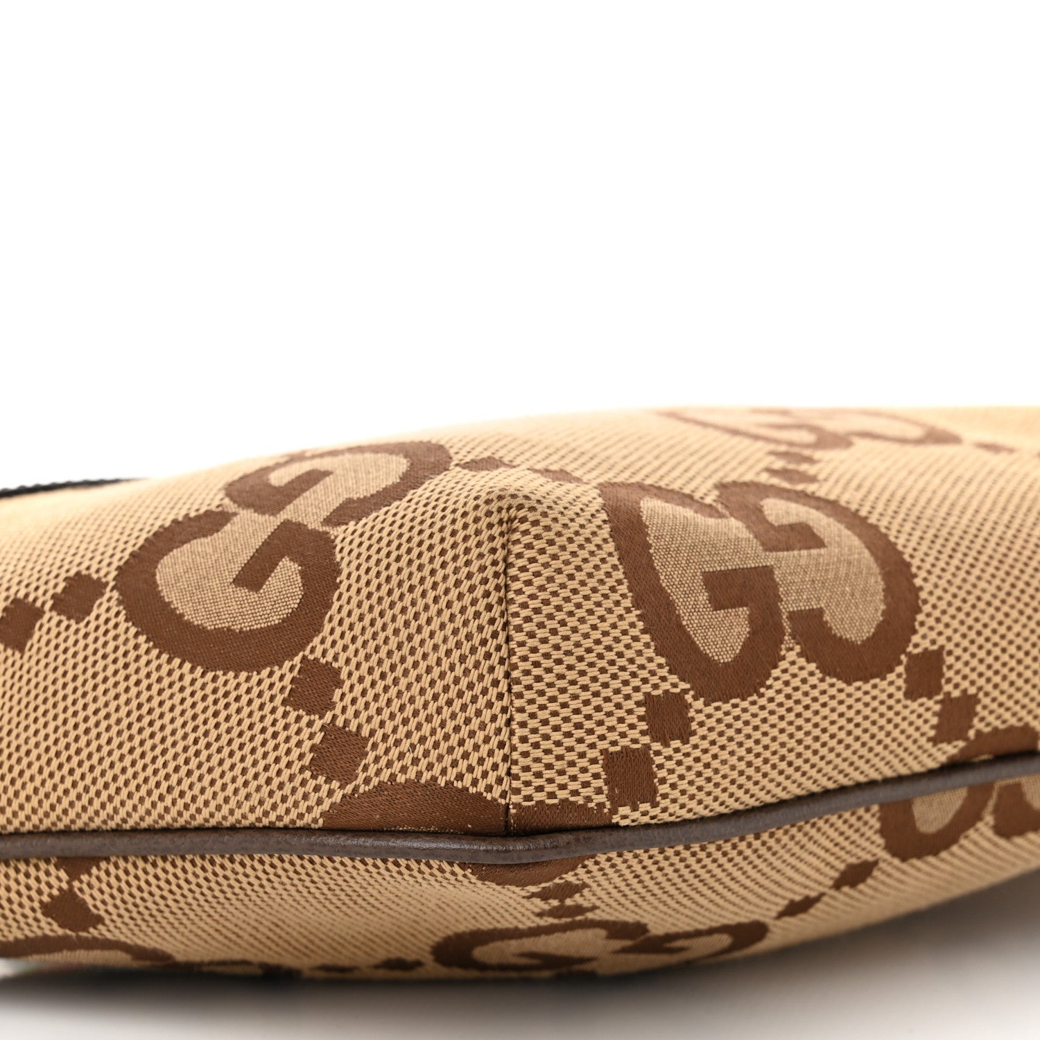 Gucci Monogram Jumbo GG Textured Dollar Calfskin Web Belt Bag Camel Ebony New Acero 9 of 11