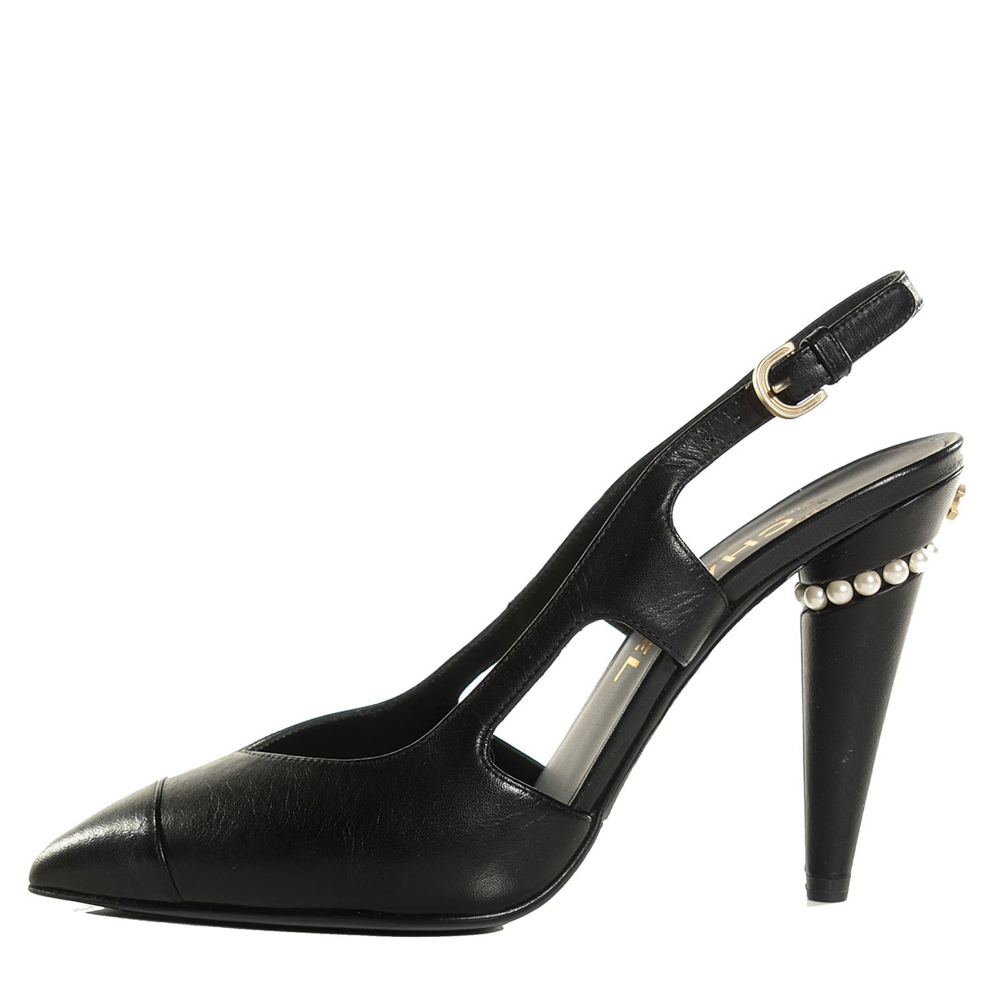 Lambskin Pearl Slingback Pumps 37 Black