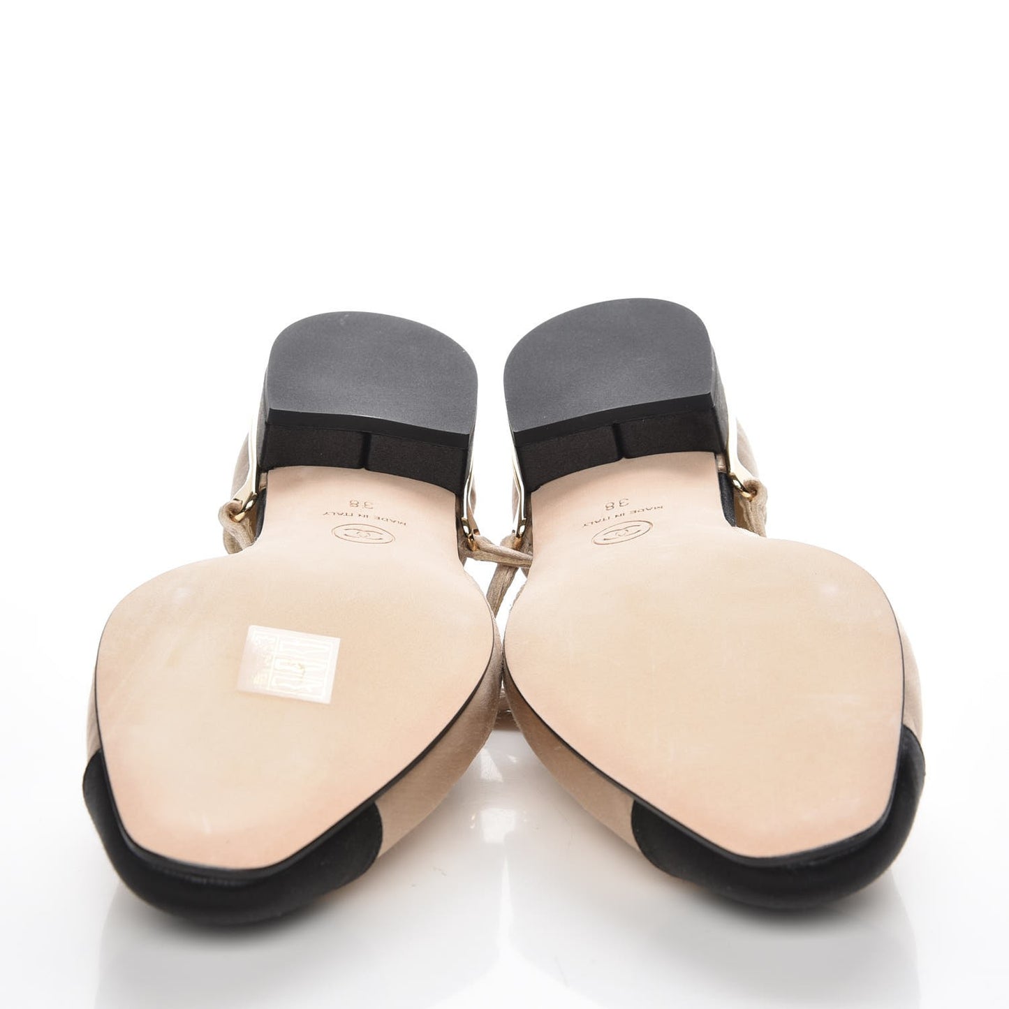Satin Cap Toe CC Flats 38 Beige Black