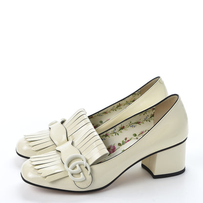 Gucci Vernice GG Marmont Fringe 50mm Loafer Pumps 38.5 Mystic White 3 of 11