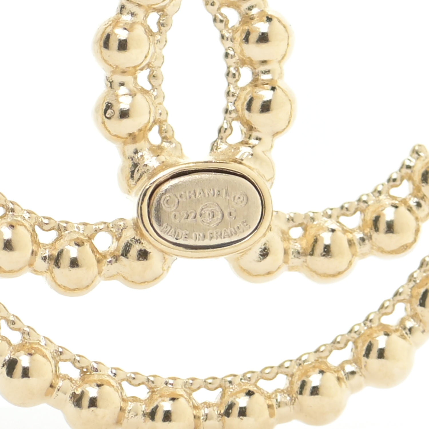 Chanel Metal Bead Round CC Drop Earrings Gold 4 of 5