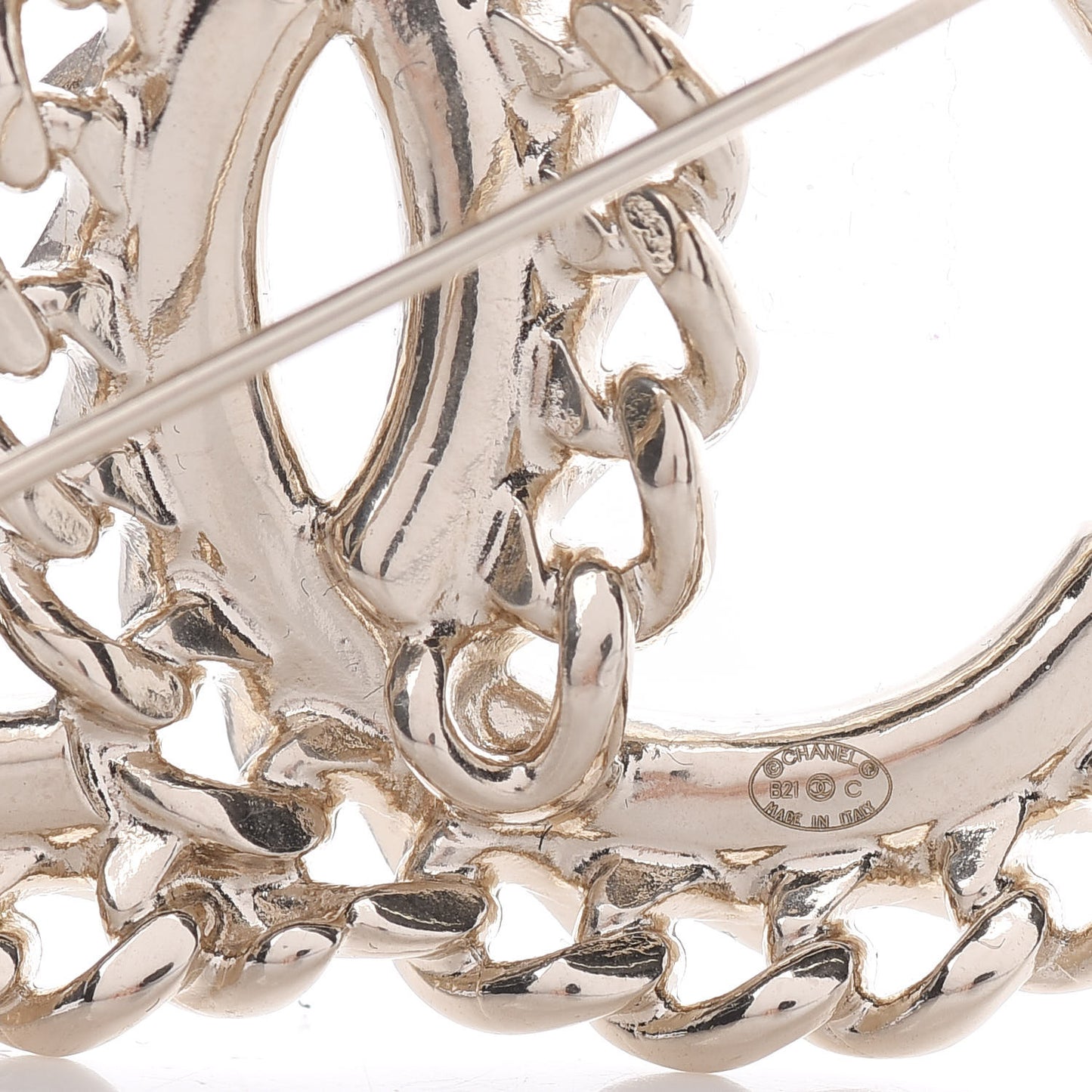 Crystal Chain CC Brooch Gold