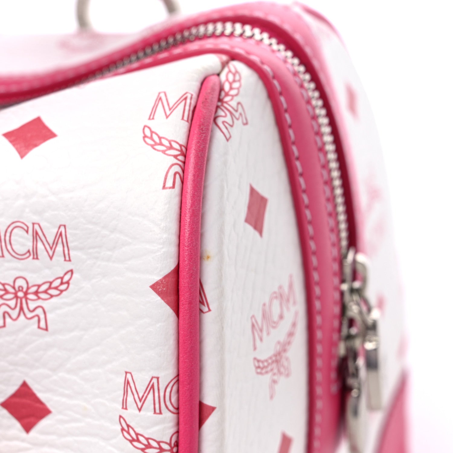 MCM Visetos Medium Boston Bag Pink White 15 of 15