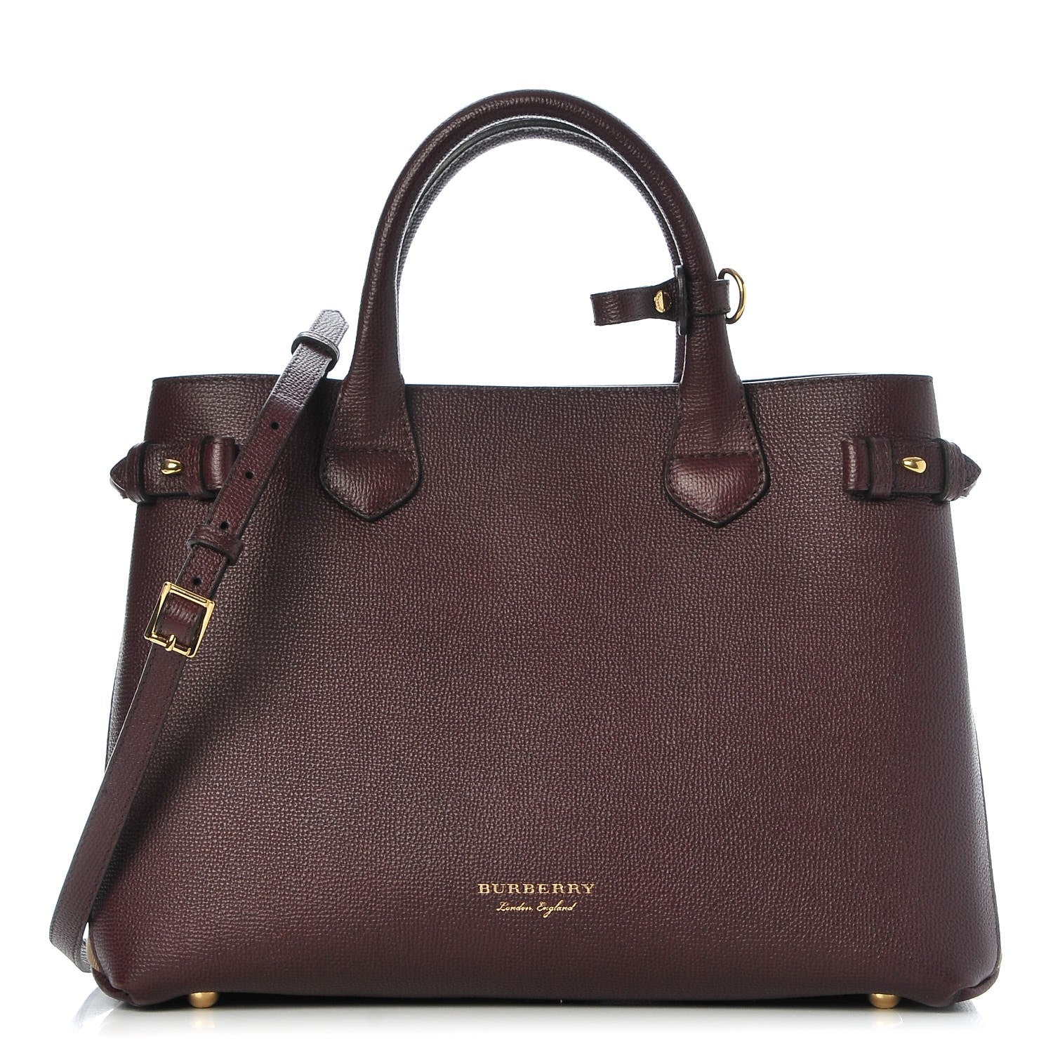 Burberry Grainy Calfskin House Check Medium Banner Tote Mahogany Red 1 of 9