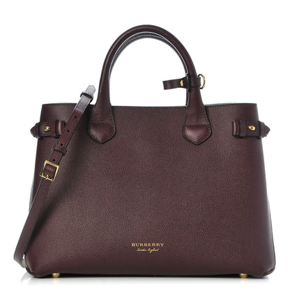 Burberry Grainy Calfskin House Check Medium Banner Tote Mahogany Red 1 of 9