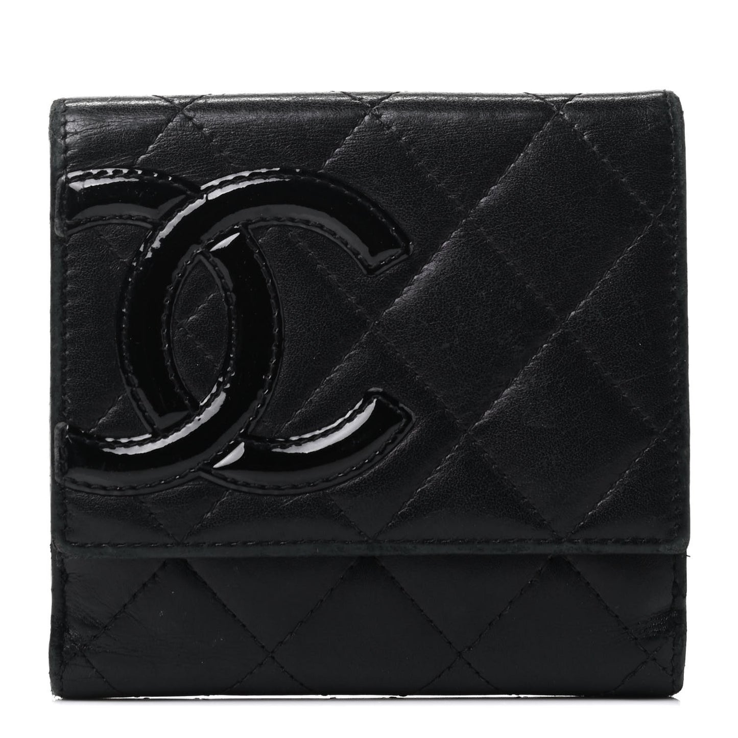 Calfskin Quilted Cambon Flap Wallet Black