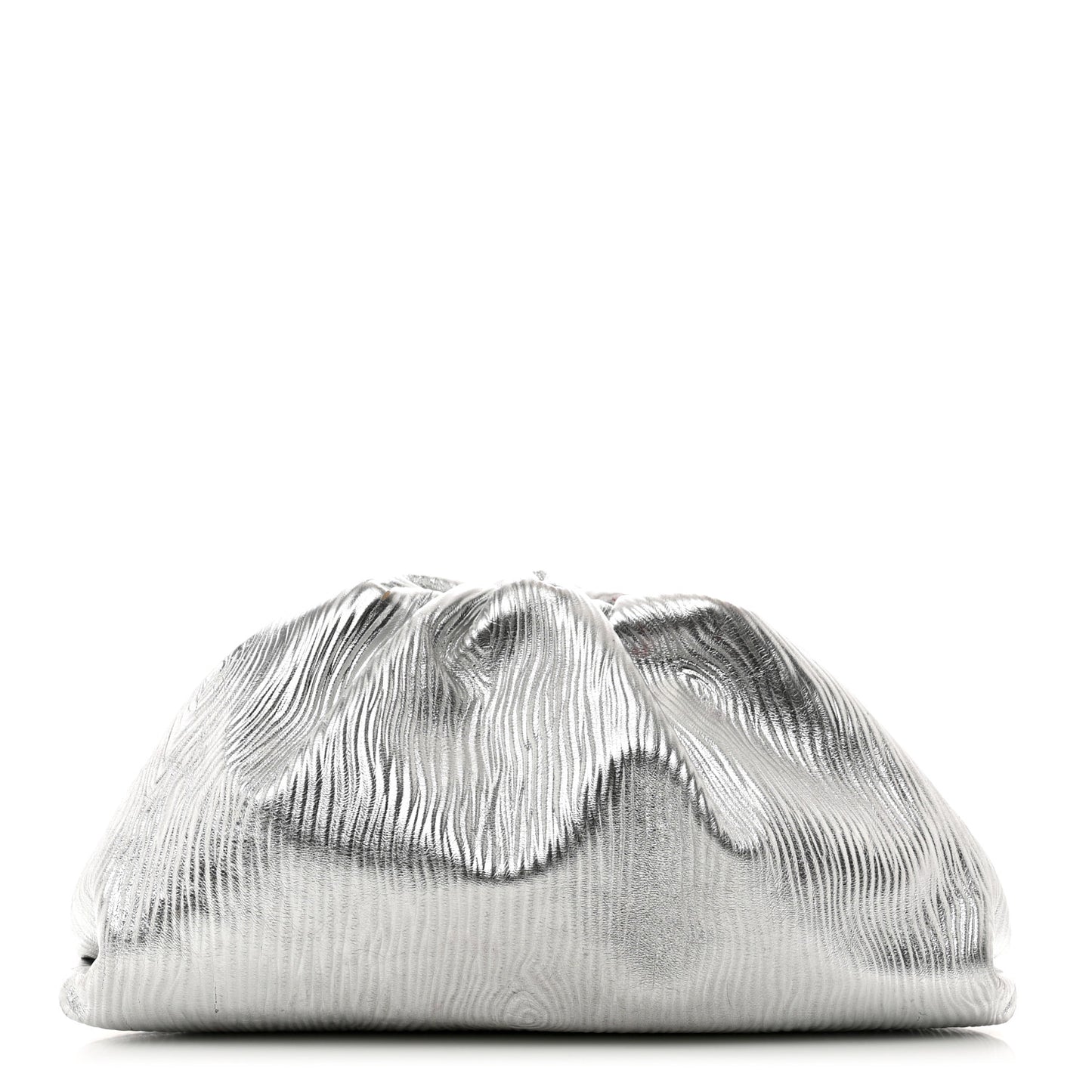 Metallic Bark Calfskin Embossed The Pouch Oversized Clutch Silver