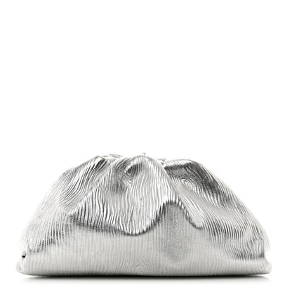 Bottega Veneta Metallic Bark Calfskin Embossed The Pouch Oversized Clutch Silver 1 of 10