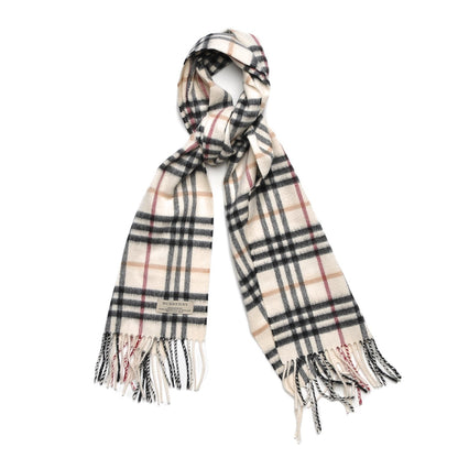 Burberry Cashmere House Check Fringe Scarf Beige 1 of 5