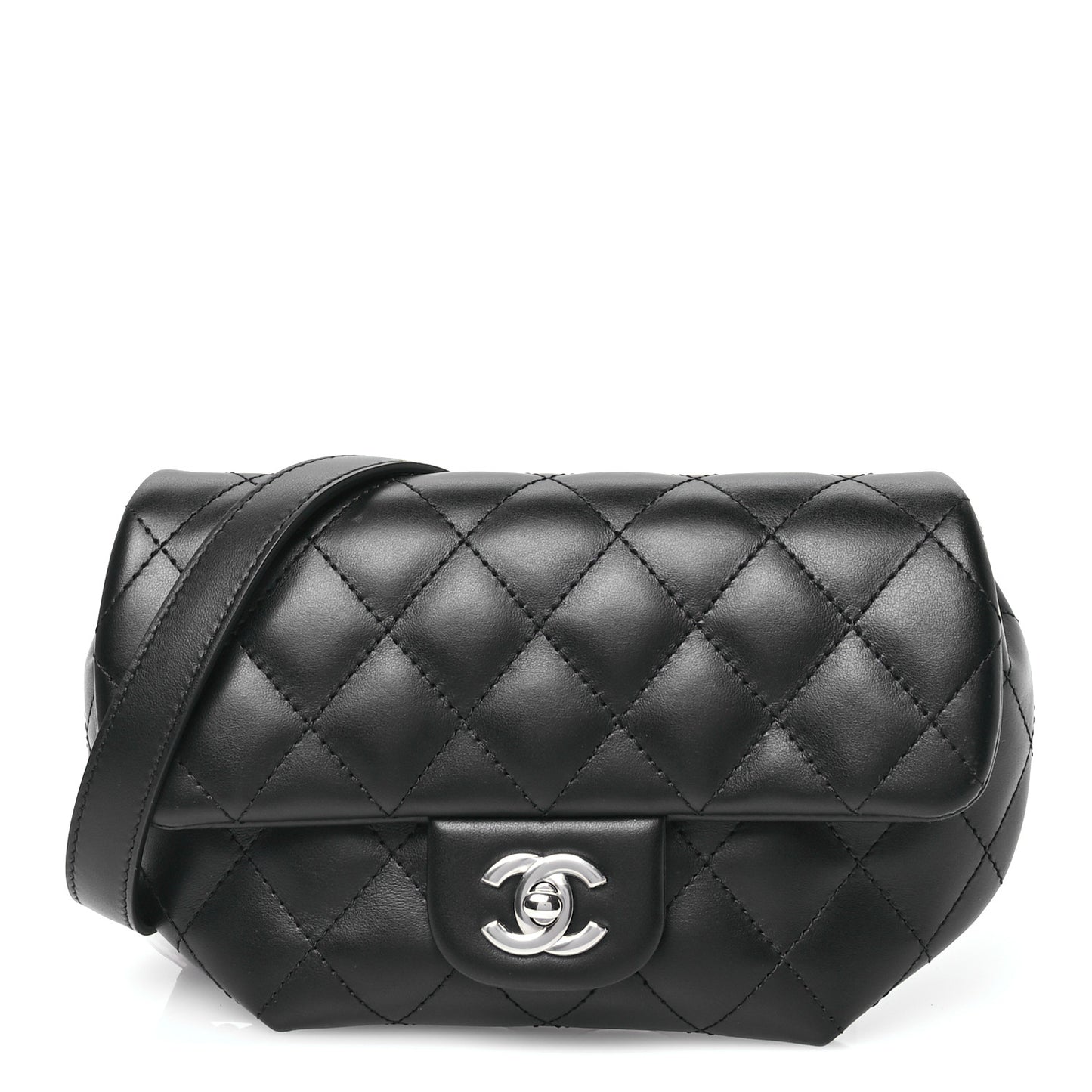 Calfskin Quilted CC Uniform Flap Belt Bag Black