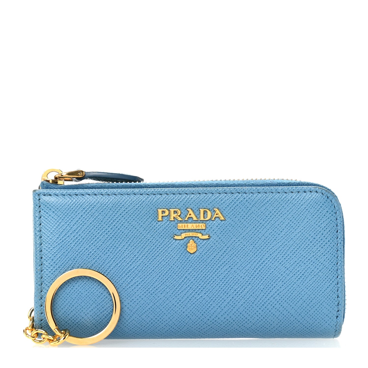 Prada Saffiano Metal Zip Around Key Holder Celeste 1 of 11