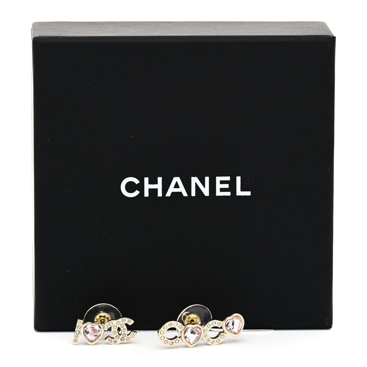 Metal Strass I Love Coco Heart Earrings Gold Pink