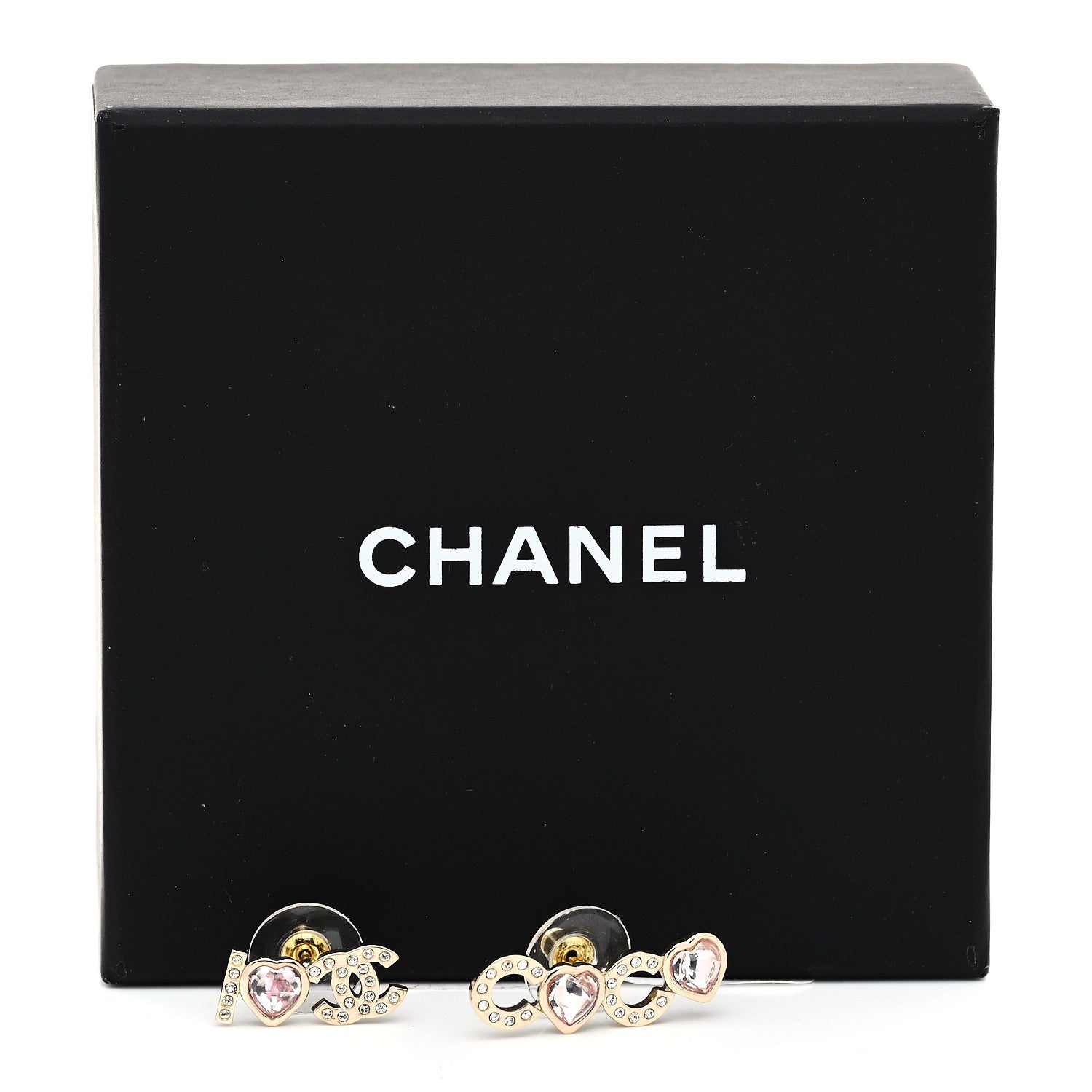Chanel Metal Strass I Love Coco Heart Earrings Gold Pink 5 of 5
