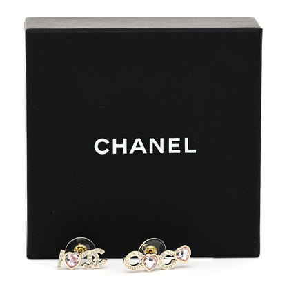 Chanel Metal Strass I Love Coco Heart Earrings Gold Pink 5 of 5