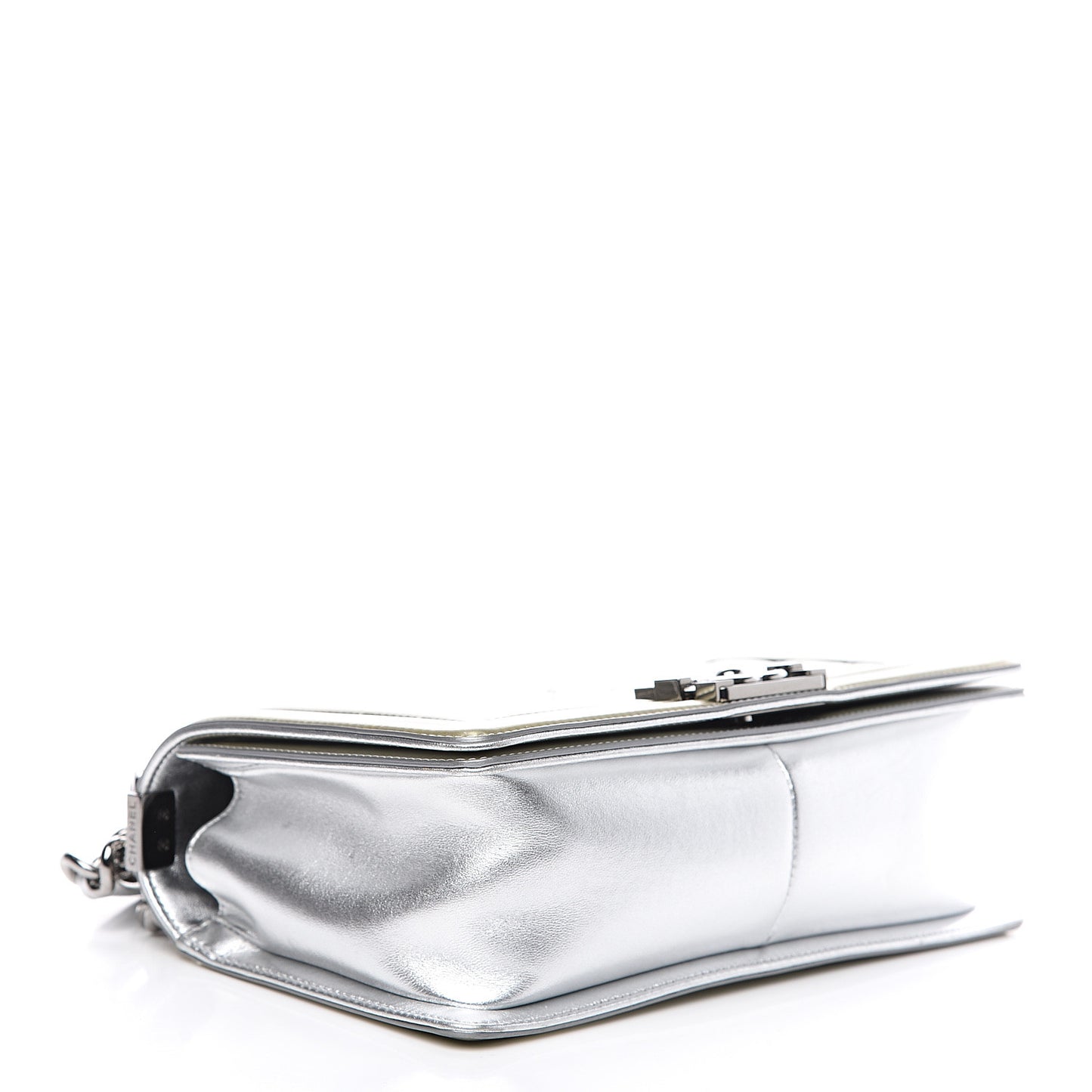 Metallic Patent Calfskin Quilted Medium Boy Flap Silver