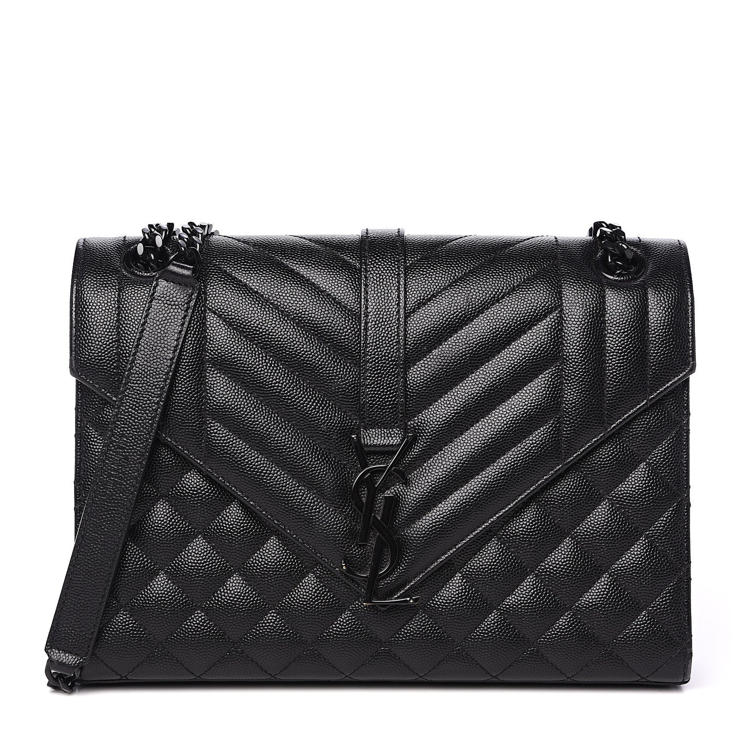 Saint Laurent Grain De Poudre Textured Mixed Matelasse Triquilt Medium Monogram Satchel Black 1 of 9