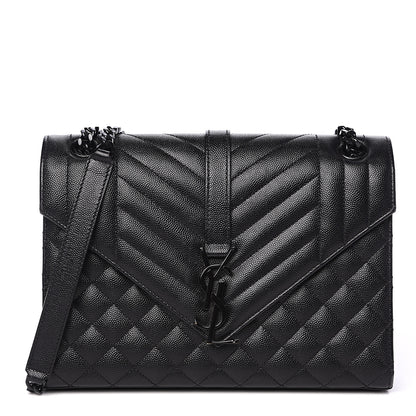 Saint Laurent Grain De Poudre Textured Mixed Matelasse Triquilt Medium Monogram Satchel Black 1 of 9