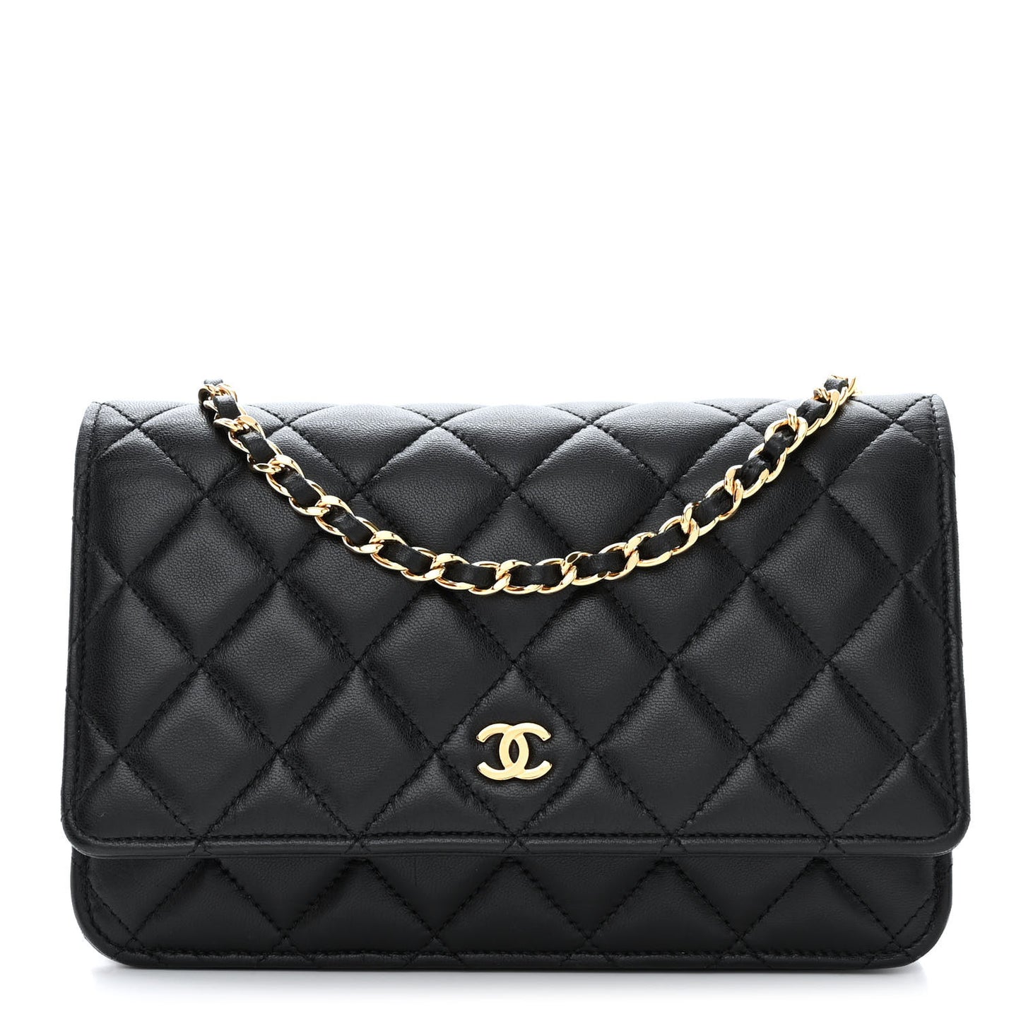 Lambskin Quilted Wallet On Chain WOC Black