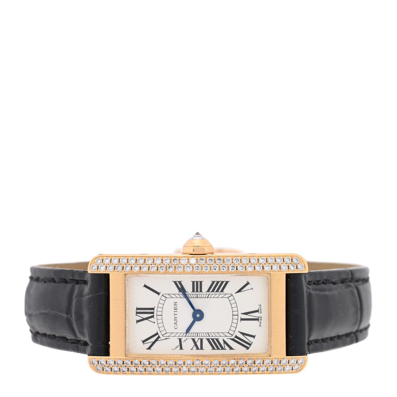 Cartier 18K Pink Gold Alligator Diamond Bezel 19mm Tank Americaine Quartz Watch 2 of 5
