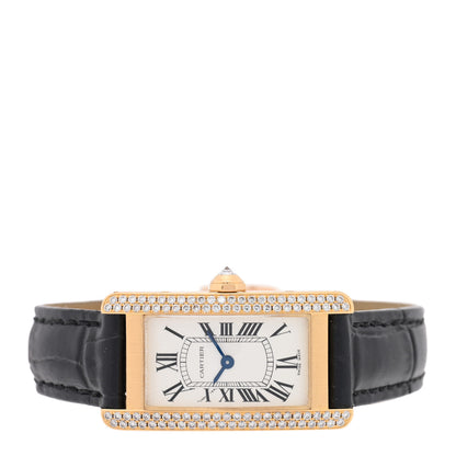 Cartier 18K Pink Gold Alligator Diamond Bezel 19mm Tank Americaine Quartz Watch 2 of 5