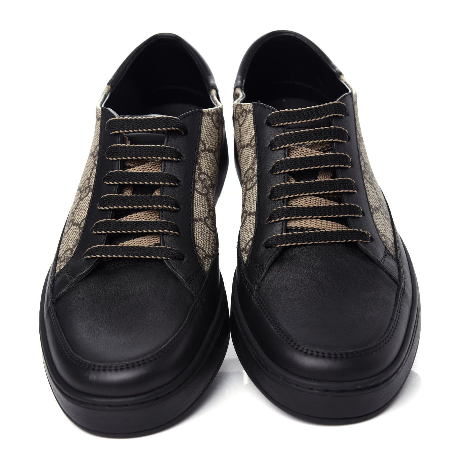 Gucci GG Supreme Monogram Mens Low Top Sneakers 8 Black Beige Ebony 5 of 11