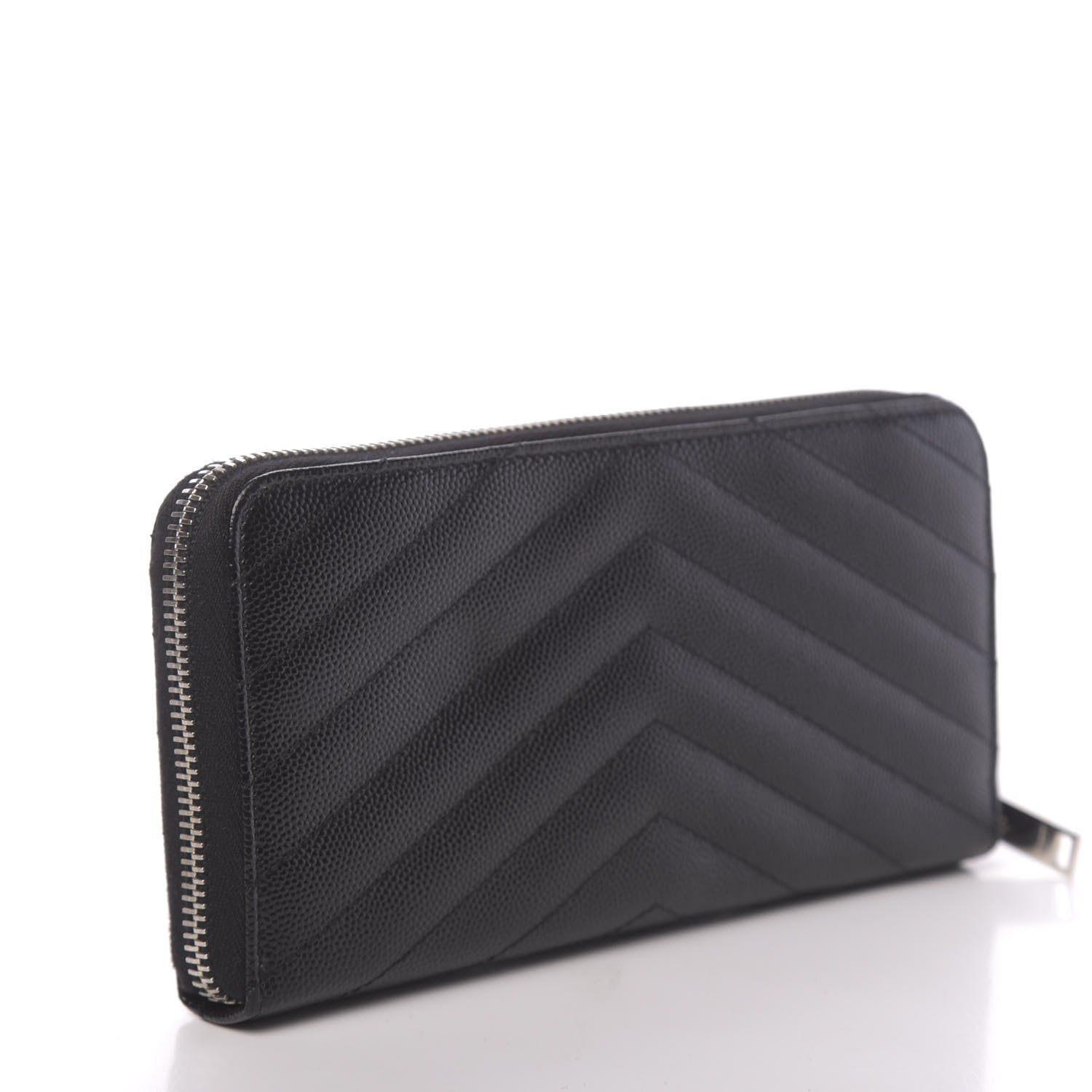 Saint Laurent Grain De Poudre Matelasse Chevron Monogram Zip Around Wallet Black 3 of 8