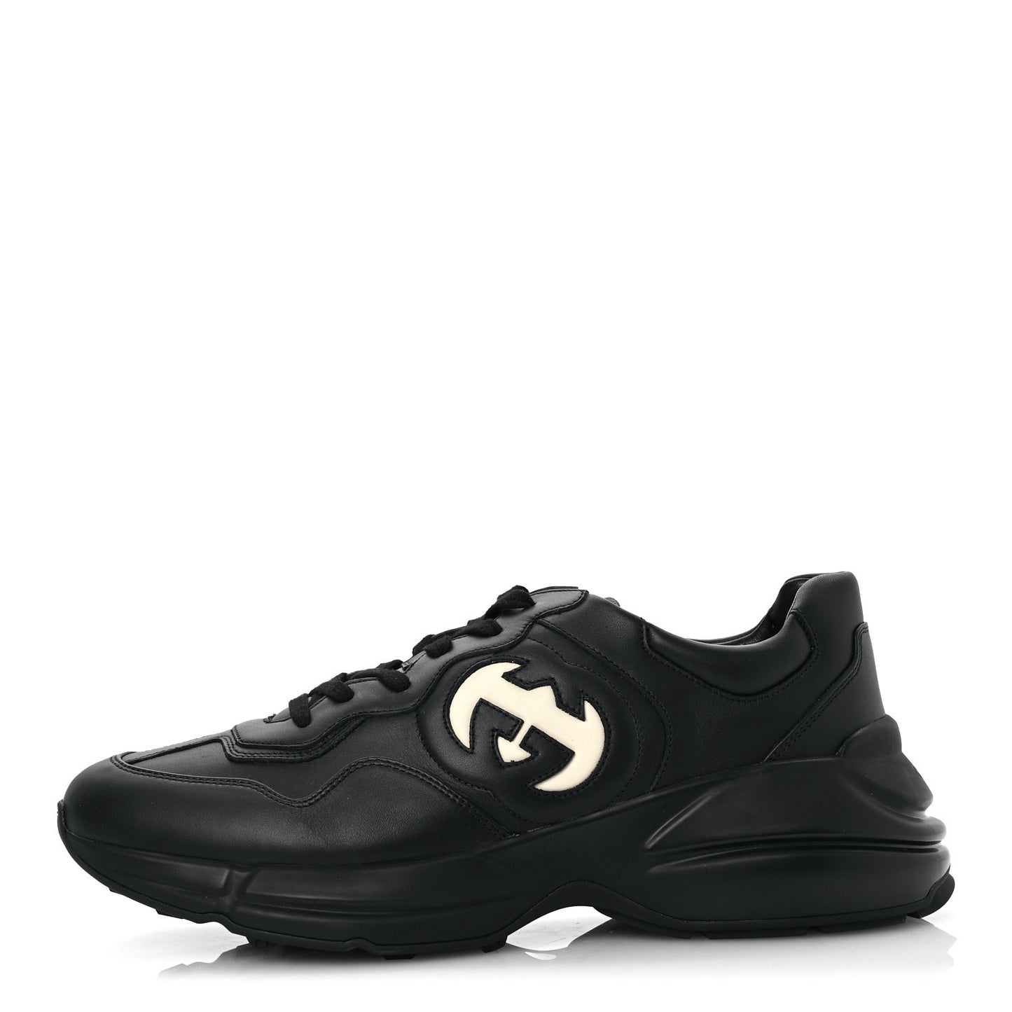 Dali Soft Calfskin Cut Out Interlocking G Mens Rhyton Sneakers 11 Black Ivoire