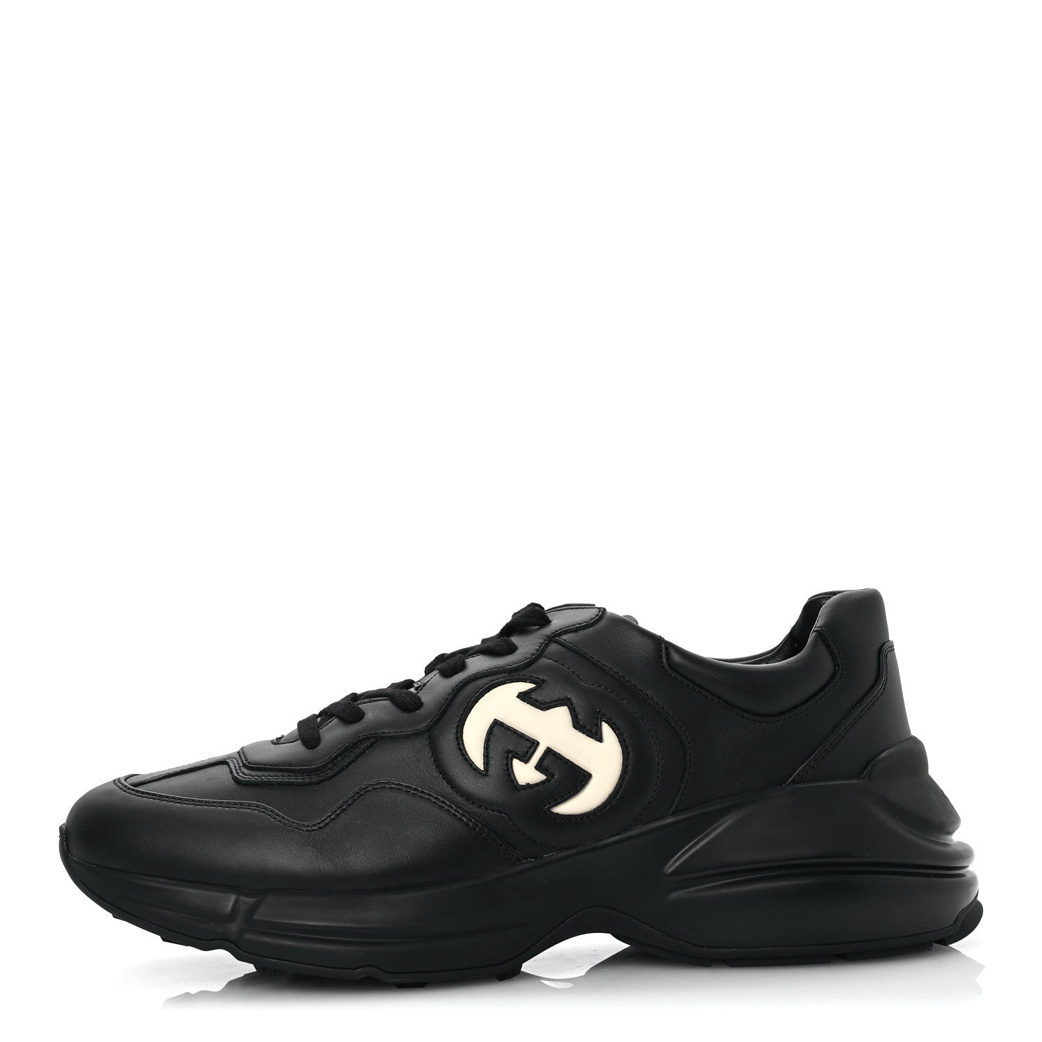 Gucci Dali Soft Calfskin Cut Out Interlocking G Mens Rhyton Sneakers 11 Black Ivoire 1 of 10