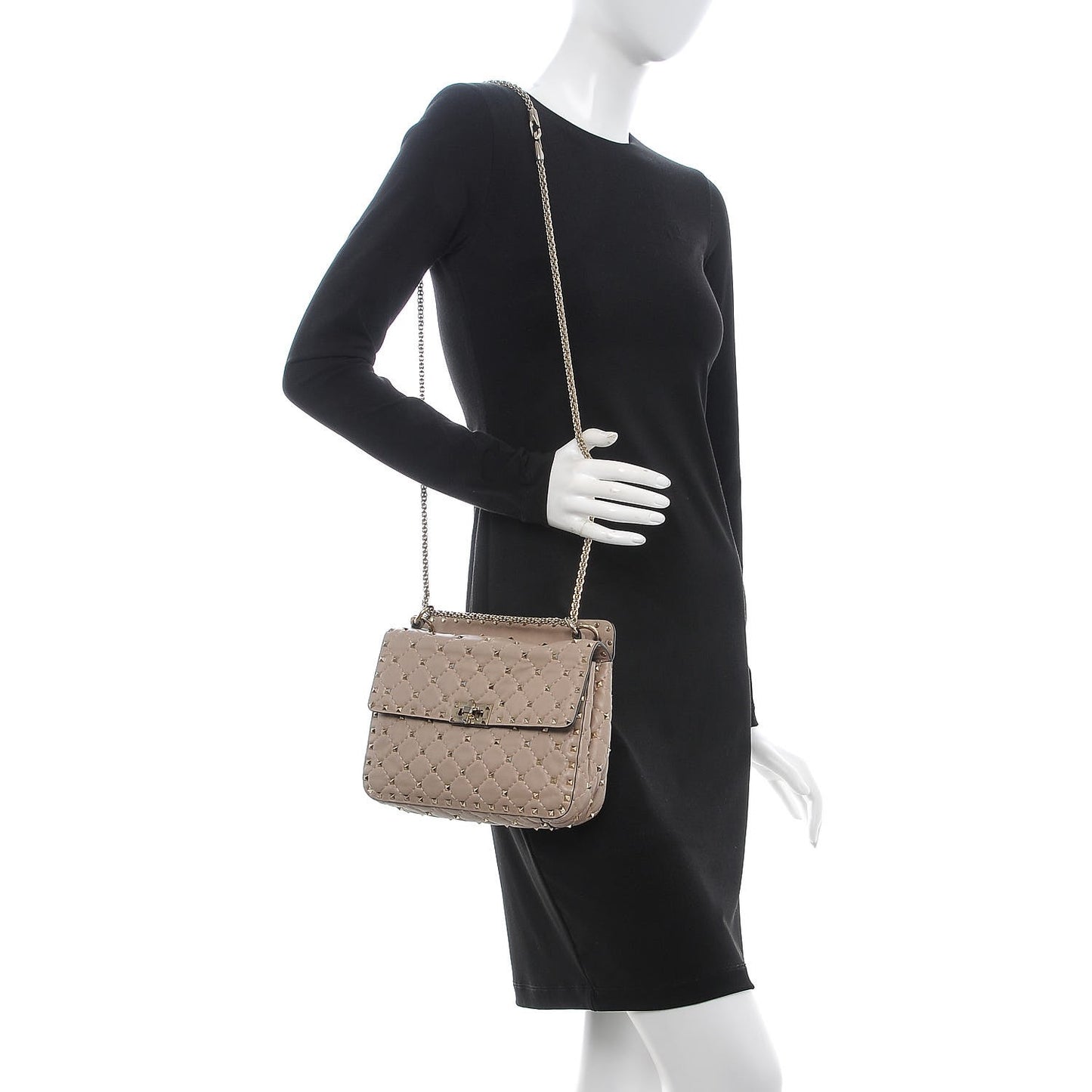 Lambskin Medium Rockstud Spike Shoulder Bag Poudre