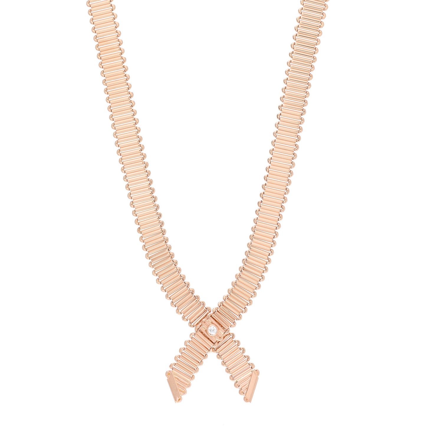 18K Rose Gold Diamond .10ctw Ribbon Crossover Necklace