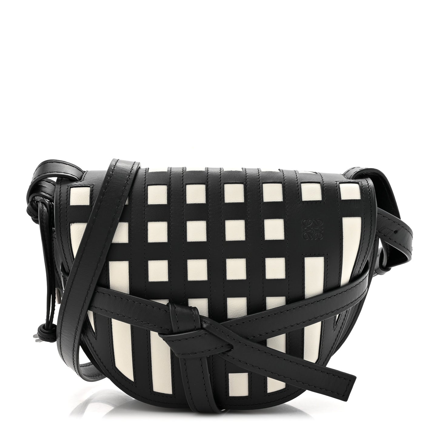 Calfskin Small Gate Crossbody Bag Black White