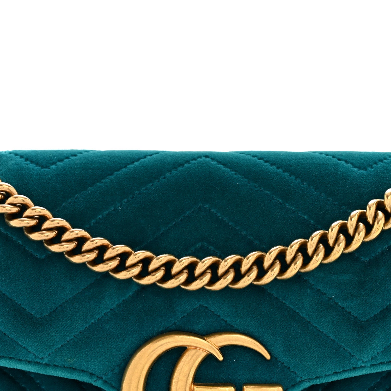 Gucci Velvet Matelasse Small GG Marmont Shoulder Bag Pavone Cyan 8 of 14