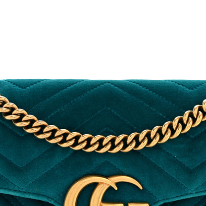 Gucci Velvet Matelasse Small GG Marmont Shoulder Bag Pavone Cyan 8 of 14