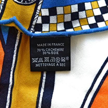 Hermes Cashmere Silk Harnais Franca Losange Scarf MM Bleu Roy Orange 3 of 3