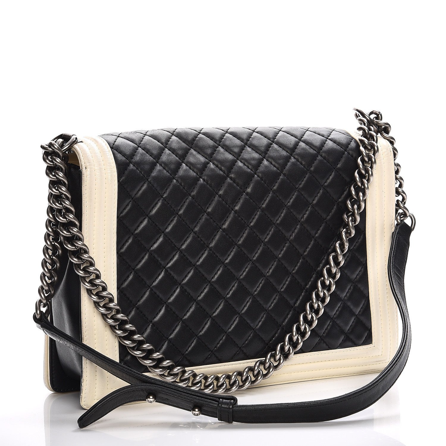 Chanel Lambskin Quilted Large Boy Flap Black White 3 of 18