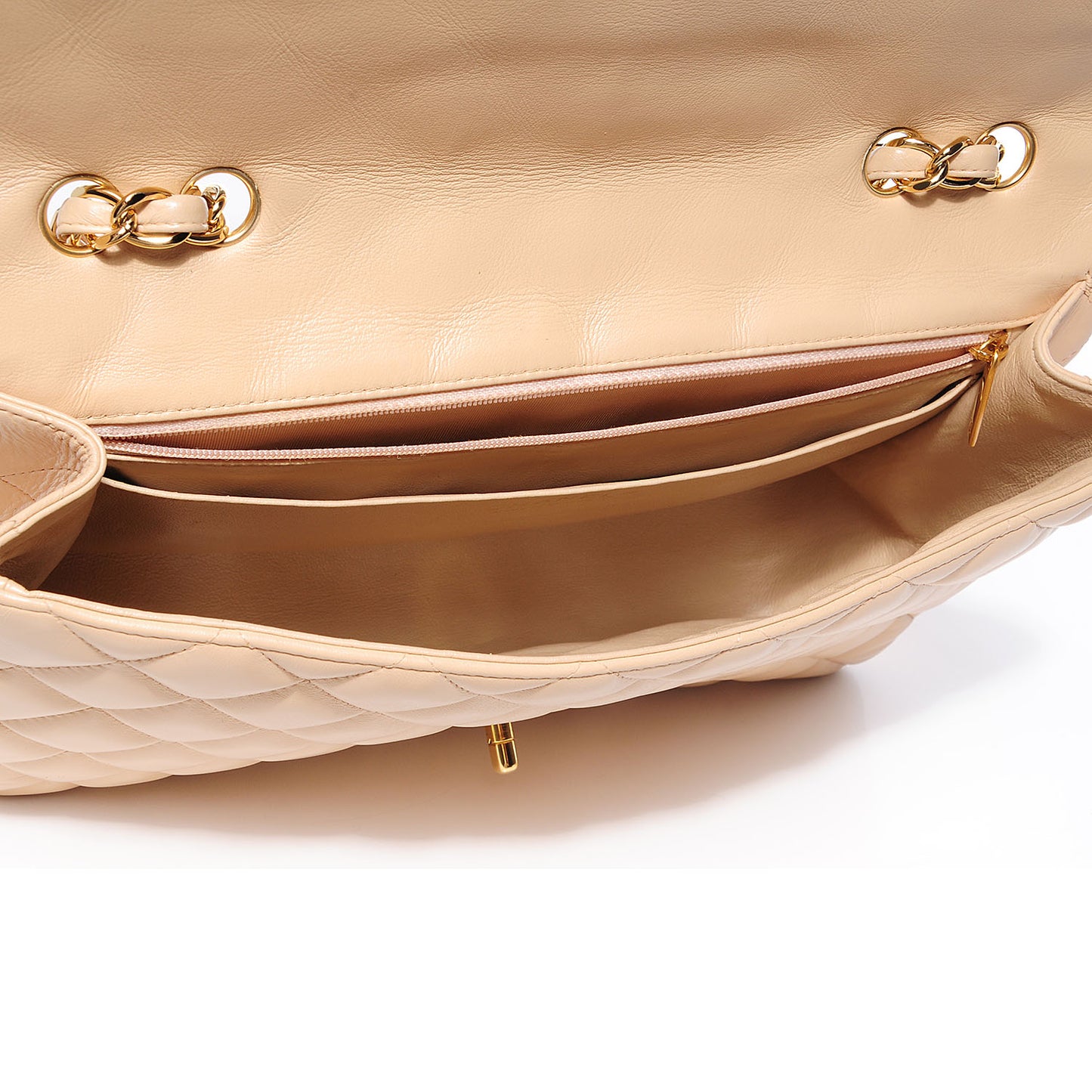 Lambskin Quilted Jumbo Single Flap Beige