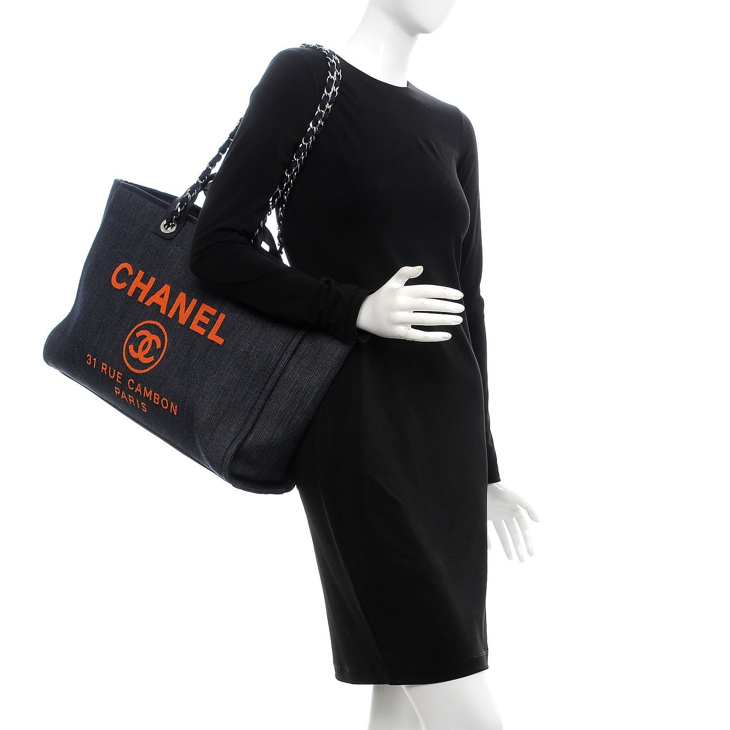 Chanel Denim Large Deauville Tote Blue Orange 2 of 8
