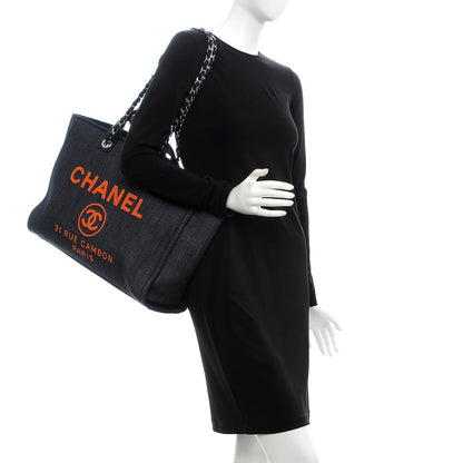 Chanel Denim Large Deauville Tote Blue Orange 2 of 8