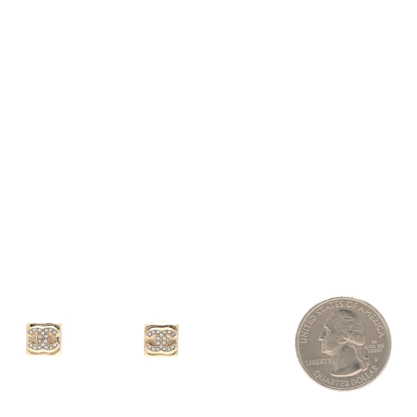 Metal Crystal Mini Square CC Earrings Gold