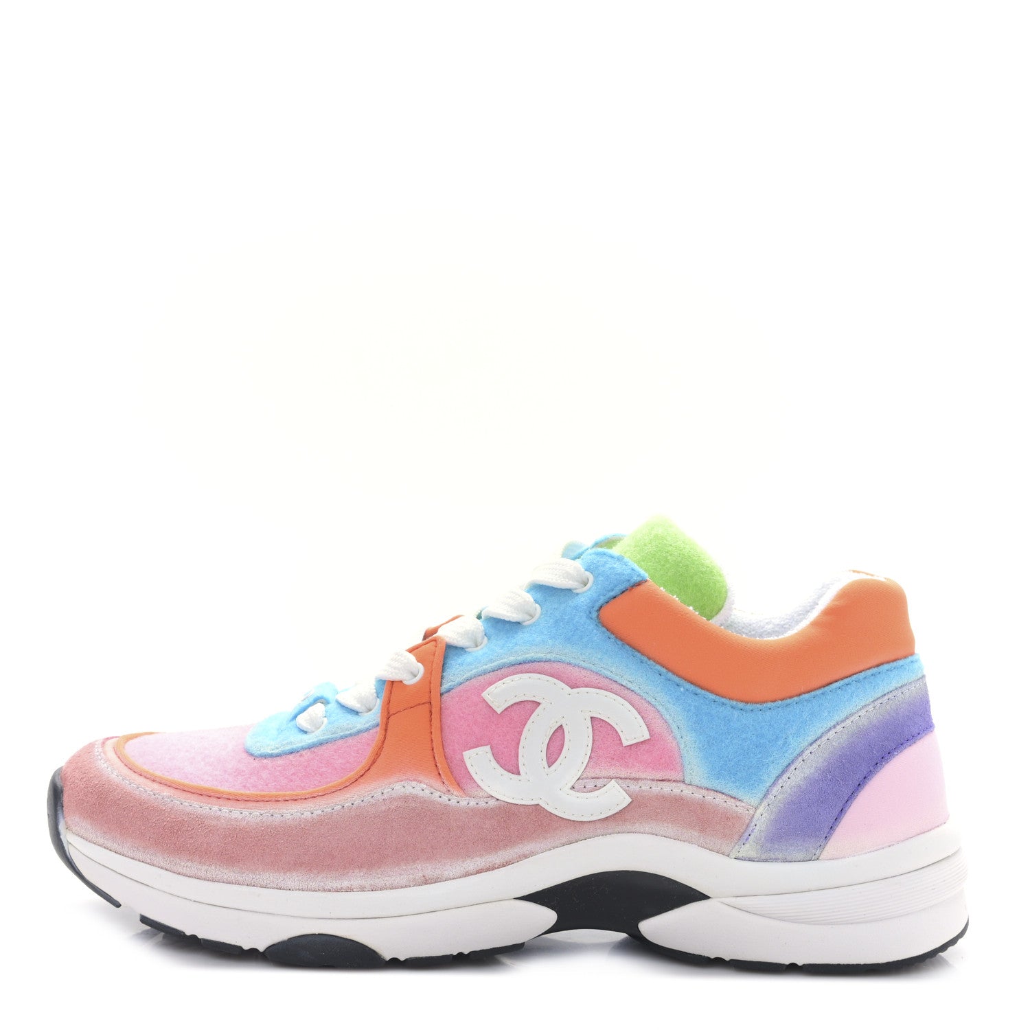 Chanel Fabric Suede Calfskin CC Sneakers 38.5 White Multicolor 1 of 8