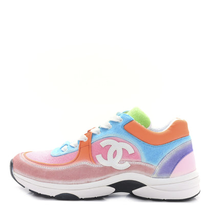 Chanel Fabric Suede Calfskin CC Sneakers 38.5 White Multicolor 1 of 8