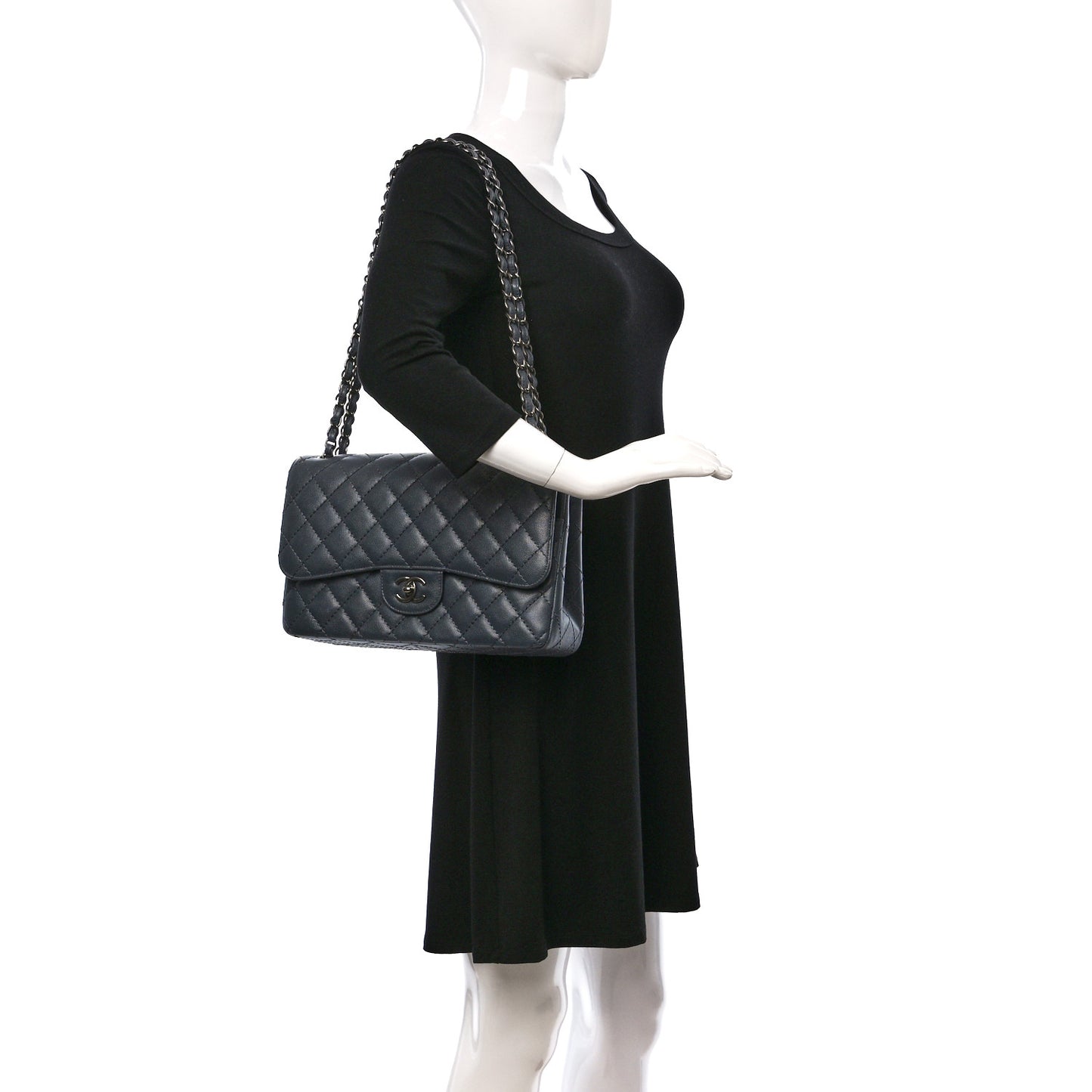 Caviar Quilted Jumbo Double Flap Grey
