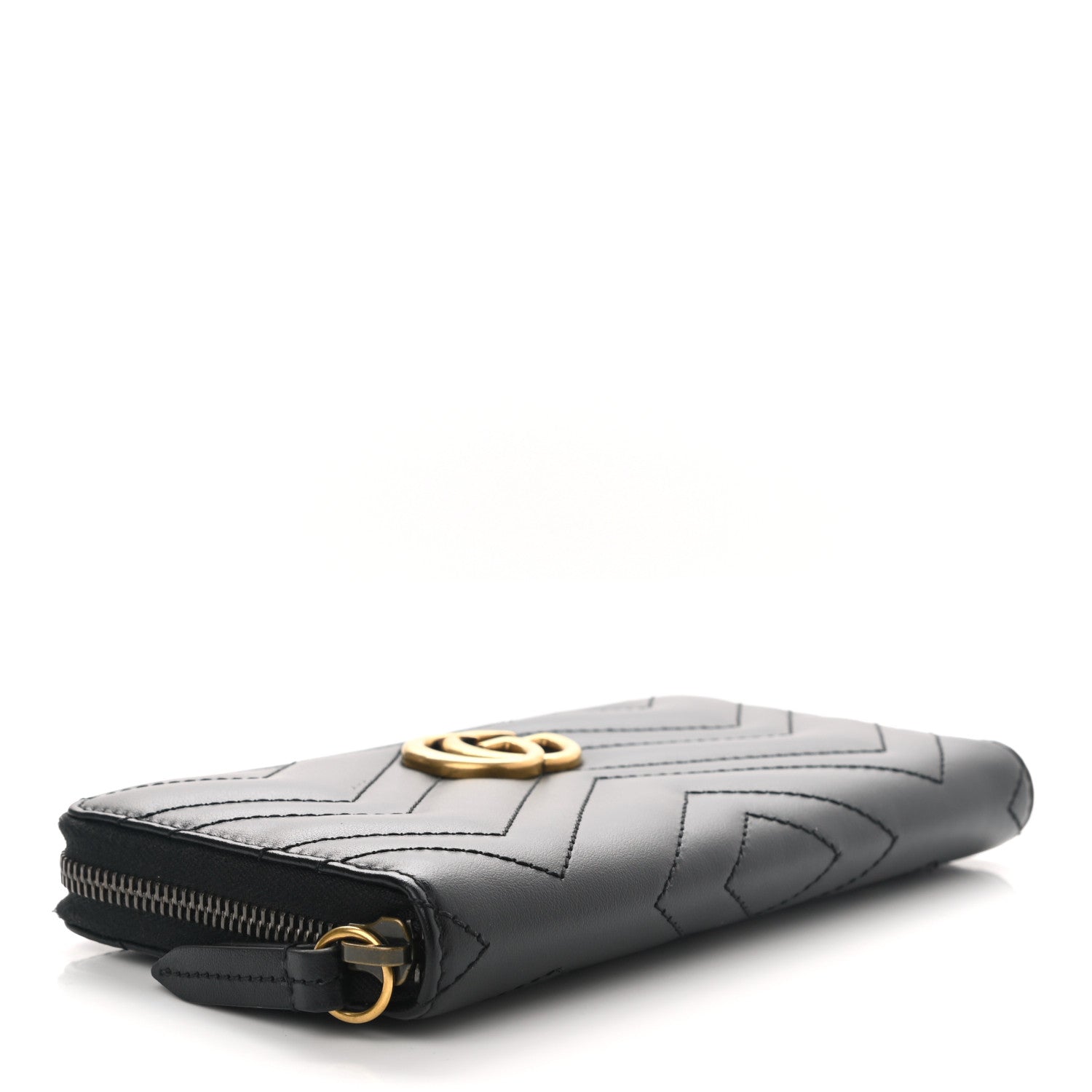 Gucci Calfskin Matelasse GG Marmont Zip Around Wallet Black 4 of 9