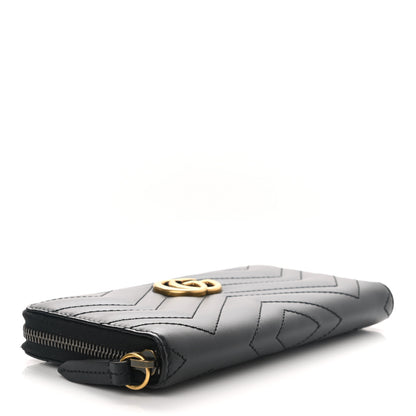 Gucci Calfskin Matelasse GG Marmont Zip Around Wallet Black 4 of 9