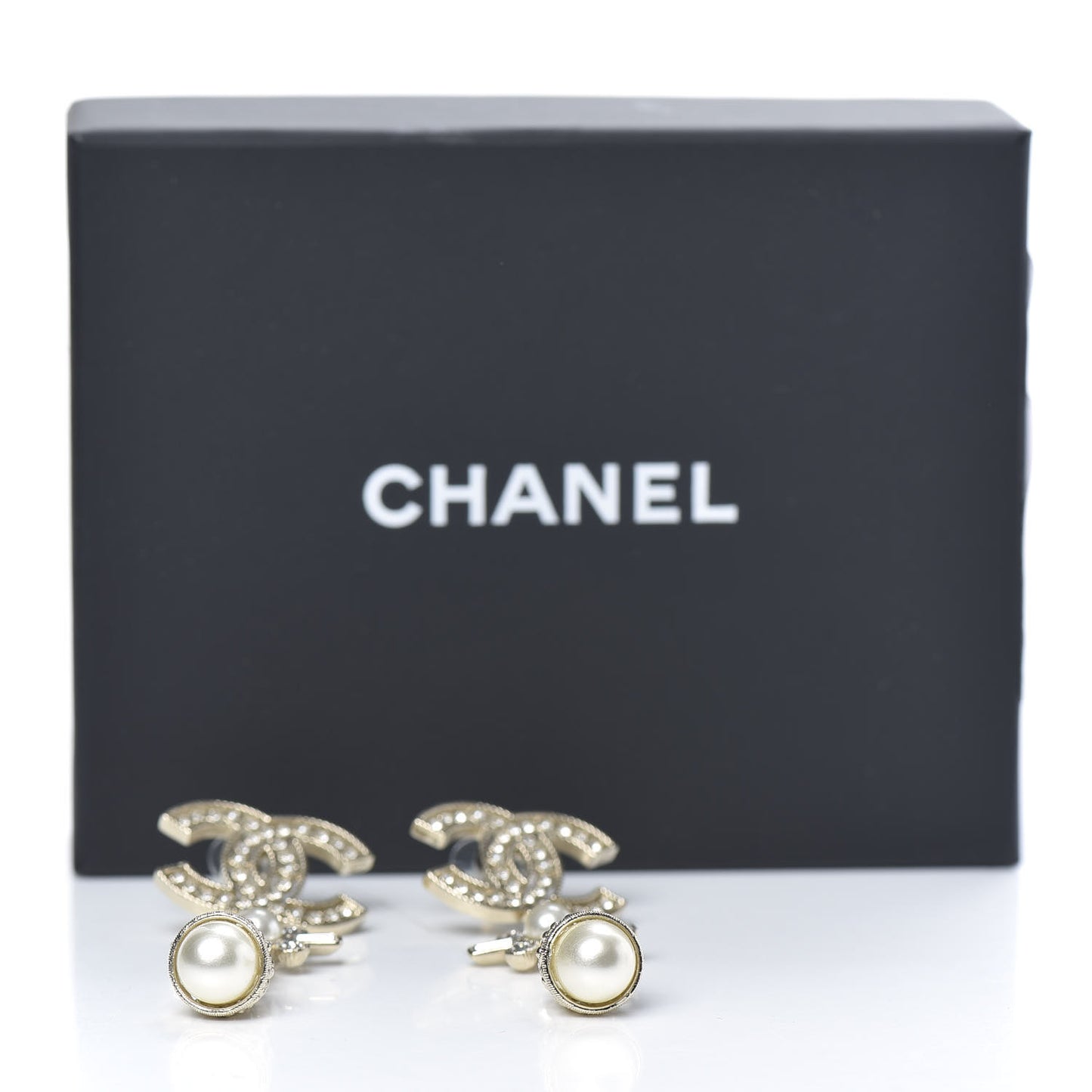 Crystal Baguette Pearl CC Cross Drop Earrings Gold
