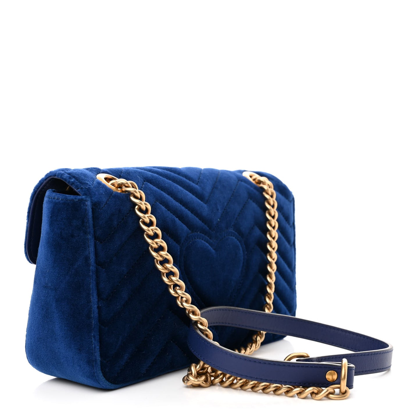 Velvet Matelasse Medium GG Marmont Shoulder Bag Cobalt Blue